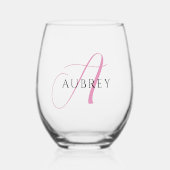 ピンクエレガントモノグラム飲み物用品セット ステムなしワイングラス (正面)