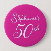 ピンクエレガントモノグラム50th誕生日パーティー 缶バッジ (正面)