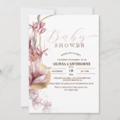 ピンクエレガントライリーガーリー赤ちゃんシャワーパーティー 招待状 (正面)