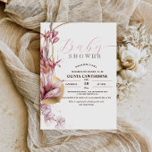 ピンクエレガントライリーガーリー赤ちゃんシャワーパーティー 招待状