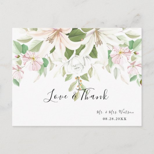 ピンクエレガントライリ |アイボリーバラフローラ ポストカード (正面)