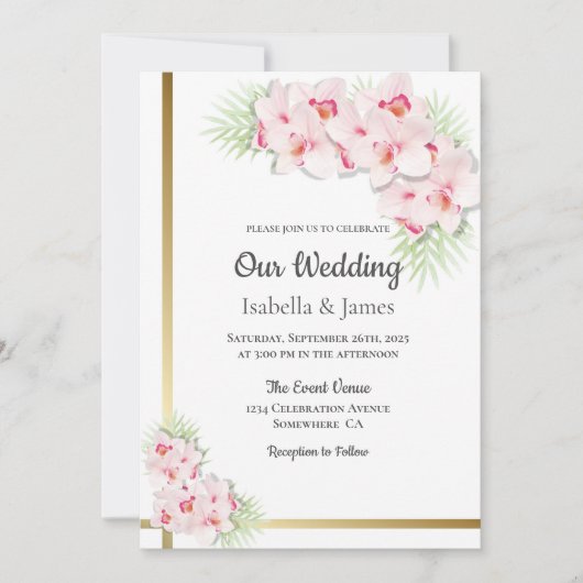 ピンクエレガントランフローラ結婚ズ 招待状 (正面)