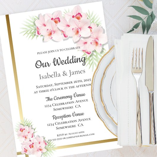 ピンクエレガントランフローラ結婚ズ 招待状