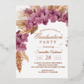 ピンクエレガントラン&パンパスゴールドフォイル付きバラ 箔招待状 (正面)