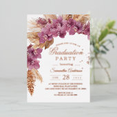 ピンクエレガントラン&パンパスゴールドフォイル付きバラ 箔招待状 (立ち正面)