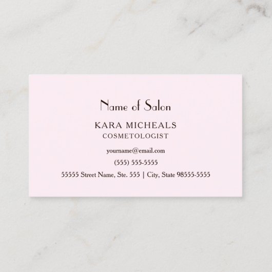 ピンクエレガントリップキスメイクアップアーティストバラフローラ 名刺 (裏面)