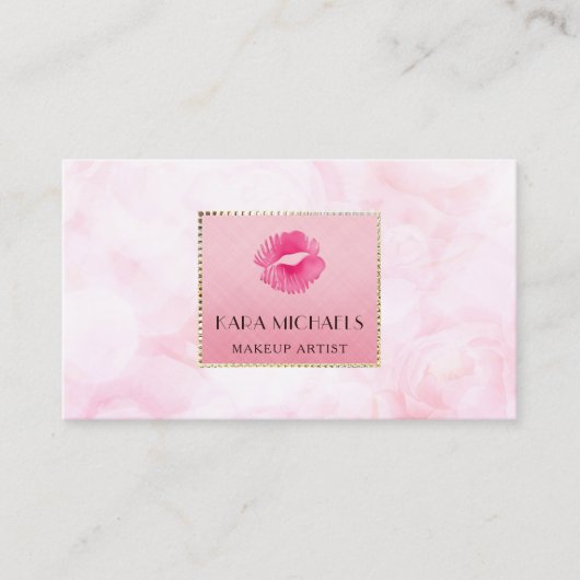 ピンクエレガントリップキスメイクアップアーティストバラフローラ 名刺 (正面)