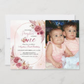 ピンクエレガントリトルカボチャ双子ガール1st誕生日 招待状 (正面)