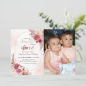 ピンクエレガントリトルカボチャ双子ガール1st誕生日 招待状 (スタンド正面)