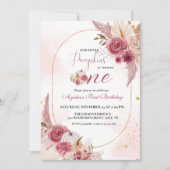 ピンクエレガントリトルカボチャ双子ガール1st誕生日 招待状 (正面)