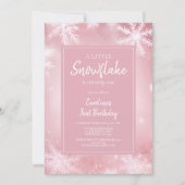 ピンクエレガントリトルスノーフレークガールファースト誕生日 招待状 (正面)