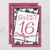 ピンクエレガントリボンスイート16 招待状 (正面/裏面)