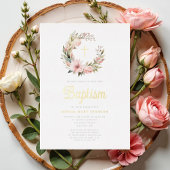 ピンクエレガントリースガールバプテスマ金ゴールド 箔招待状