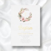 ピンクエレガントリースガールバプテスマ金ゴールド 箔招待状