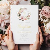 ピンクエレガントリースガールバプテスマ金ゴールド 箔招待状