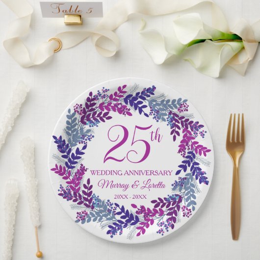 ピンクエレガントリース25周年記念パーティー ペーパープレート (ウェディング)