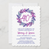 ピンクエレガントリース40結婚周年 招待状 (正面)