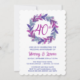 ピンクエレガントリース40結婚周年 招待状