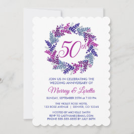 ピンクエレガントリース50結婚周年 招待状