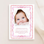 ピンクエレガントレッドウォーター色枠フォトガール誕生 案内状