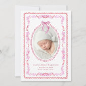 ピンクエレガントレッドウォーター色枠フォトガール誕生 案内状 (正面)