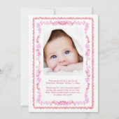 ピンクエレガントレッドウォーター色枠フォトガール誕生 案内状 (裏面)