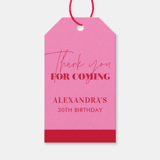 ピンクエレガントレッドグリッター誕生日ありがとう ギフトタグ (正面)