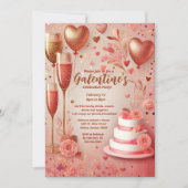 ピンクエレガントレッドシャンパンガレンティンズデイパーティー 招待状 (正面)