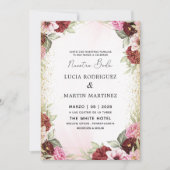 ピンクエレガントレッドフローラ金ゴールドスペインのヌエストラBoda 招待状 (正面)