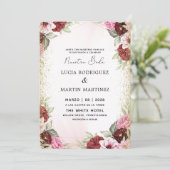 ピンクエレガントレッドフローラ金ゴールドスペインのヌエストラBoda 招待状 (スタンド正面)