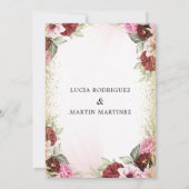 ピンクエレガントレッドフローラ金ゴールドスペインのヌエストラBoda 招待状 (裏面)