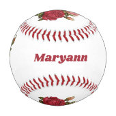 ピンクエレガントレッドローゼスフローラカスタム 野球ボール (正面)