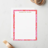 ピンクエレガントレッド植物縁どパーソナライズされた ノートカード (正面/裏面インサイチュ)