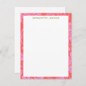 ピンクエレガントレッド植物縁どパーソナライズされた ノートカード (正面/裏面)