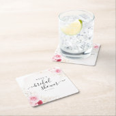 ピンクエレガントレッド&金ゴールドフローラブライダルシャワー スクエアペーパーコースター (インサイチュ)