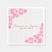 ピンクエレガントレースホワイトダマスク スタンダードカクテルナプキン (正面)