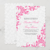 ピンクエレガントレースホワイトダマ結婚ーズ 招待状 (正面/裏面)