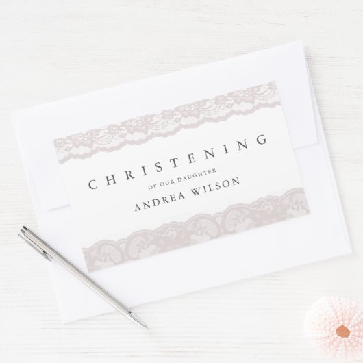 ピンクエレガントレース《キリスト教》洗礼式や命名式バプテスマ 長方形シール (封筒)