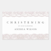 ピンクエレガントレース《キリスト教》洗礼式や命名式バプテスマ 長方形シール (正面)