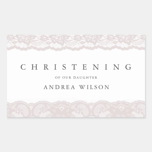 ピンクエレガントレース《キリスト教》洗礼式や命名式バプテスマ 長方形シール (正面)