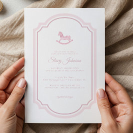 ピンクエレガントロッキング馬赤ちゃんシャワー招待状 招待状