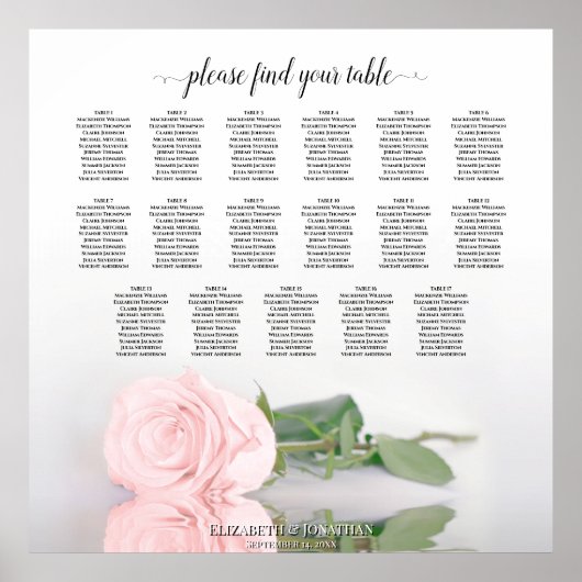 ピンクエレガントローズの結婚シーティングチャート17 ポスター (正面)