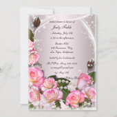 ピンクエレガントローズアンドパールブライダルシャワー招待状 招待状 (正面)