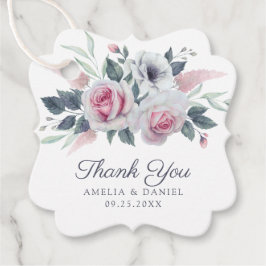 ピンクエレガントローズウォーターカラーフローラブルー結婚ズ フェイバータグ