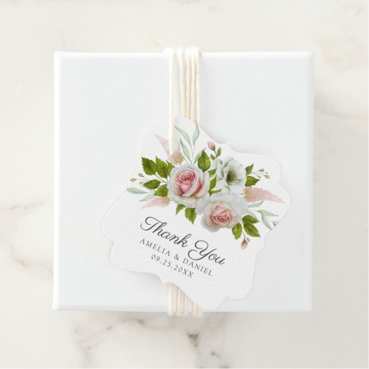 ピンクエレガントローズウォーターカラーフローラ結婚ズ フェイバータグ (インサイチュ)