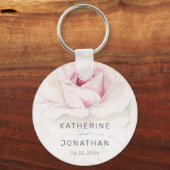 ピンクエレガントローズウォーターフローラスクリプ結婚ト キーホルダー (正面)