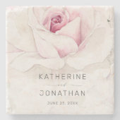 ピンクエレガントローズウォーターフローラスクリプ結婚ト ストーンコースター (正面)