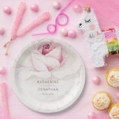 ピンクエレガントローズウォーターフローラスクリプ結婚ト ペーパープレート (パーティー)