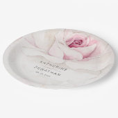 ピンクエレガントローズウォーターフローラスクリプ結婚ト ペーパープレート (アングル)