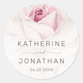 ピンクエレガントローズウォーターフローラスクリプ結婚ト ラウンドシール